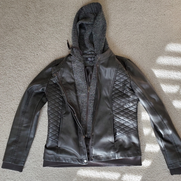 Moka Meriam Knit Hood Faux Leather 